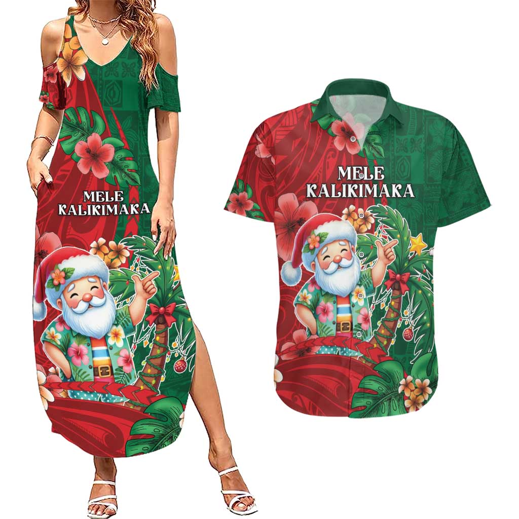 Hawaii Christmas Couples Matching Summer Maxi Dress and Hawaiian Shirt Mele Kalikimaka Funny Hawaiian Santa DT05 Green - Polynesian Pride