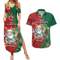 Hawaii Christmas Couples Matching Summer Maxi Dress and Hawaiian Shirt Mele Kalikimaka Funny Hawaiian Santa DT05 Green - Polynesian Pride