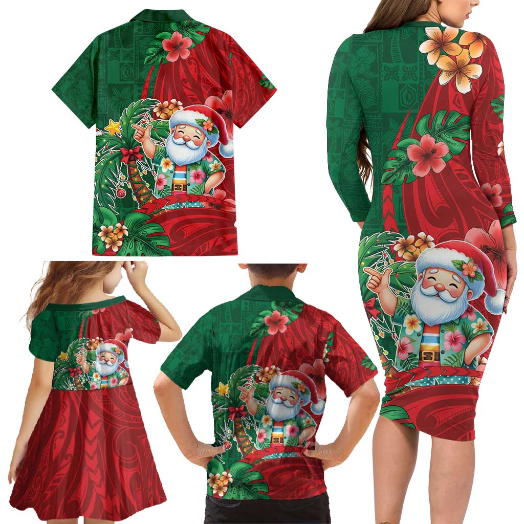 Hawaii Christmas Family Matching Long Sleeve Bodycon Dress and Hawaiian Shirt Mele Kalikimaka Funny Hawaiian Santa DT05 - Polynesian Pride