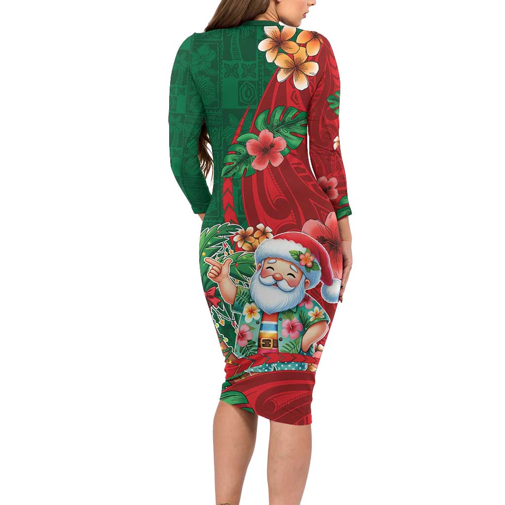 Hawaii Christmas Family Matching Long Sleeve Bodycon Dress and Hawaiian Shirt Mele Kalikimaka Funny Hawaiian Santa DT05 - Polynesian Pride