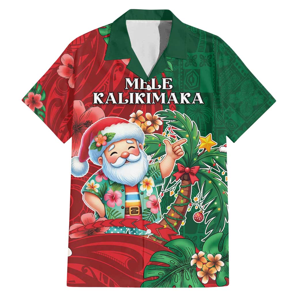 Hawaii Christmas Family Matching Mermaid Dress and Hawaiian Shirt Mele Kalikimaka Funny Hawaiian Santa DT05 Dad's Shirt - Short Sleeve Green - Polynesian Pride
