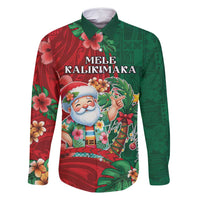 Hawaii Christmas Family Matching Mermaid Dress and Hawaiian Shirt Mele Kalikimaka Funny Hawaiian Santa DT05 Dad's Shirt - Long Sleeve Green - Polynesian Pride