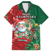 Hawaii Christmas Family Matching Off Shoulder Maxi Dress and Hawaiian Shirt Mele Kalikimaka Funny Hawaiian Santa DT05 Dad's Shirt - Short Sleeve Green - Polynesian Pride