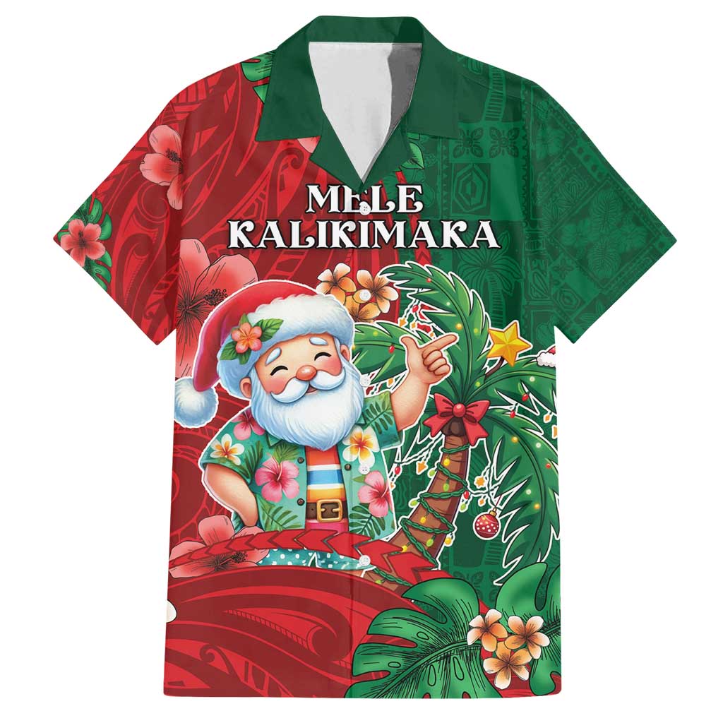 Hawaii Christmas Family Matching Off Shoulder Short Dress and Hawaiian Shirt Mele Kalikimaka Funny Hawaiian Santa DT05 Dad's Shirt - Short Sleeve Green - Polynesian Pride