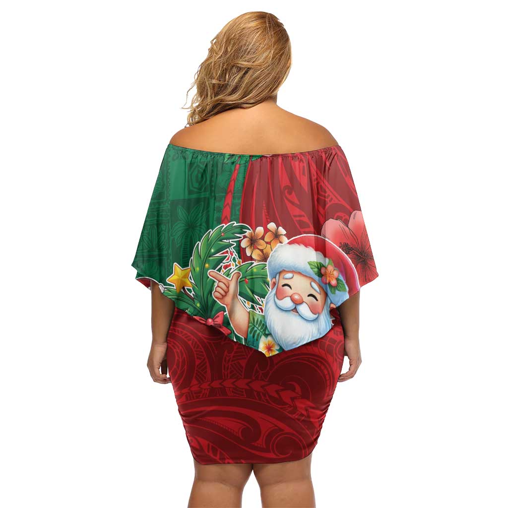 Hawaii Christmas Family Matching Off Shoulder Short Dress and Hawaiian Shirt Mele Kalikimaka Funny Hawaiian Santa DT05 - Polynesian Pride