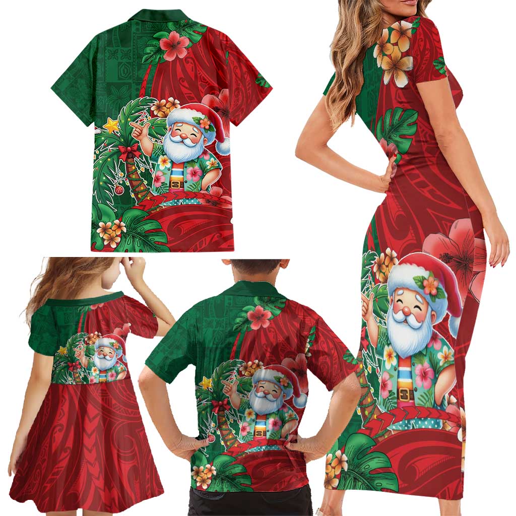 Hawaii Christmas Family Matching Short Sleeve Bodycon Dress and Hawaiian Shirt Mele Kalikimaka Funny Hawaiian Santa DT05 - Polynesian Pride