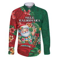 Hawaii Christmas Family Matching Short Sleeve Bodycon Dress and Hawaiian Shirt Mele Kalikimaka Funny Hawaiian Santa DT05 Dad's Shirt - Long Sleeve Green - Polynesian Pride