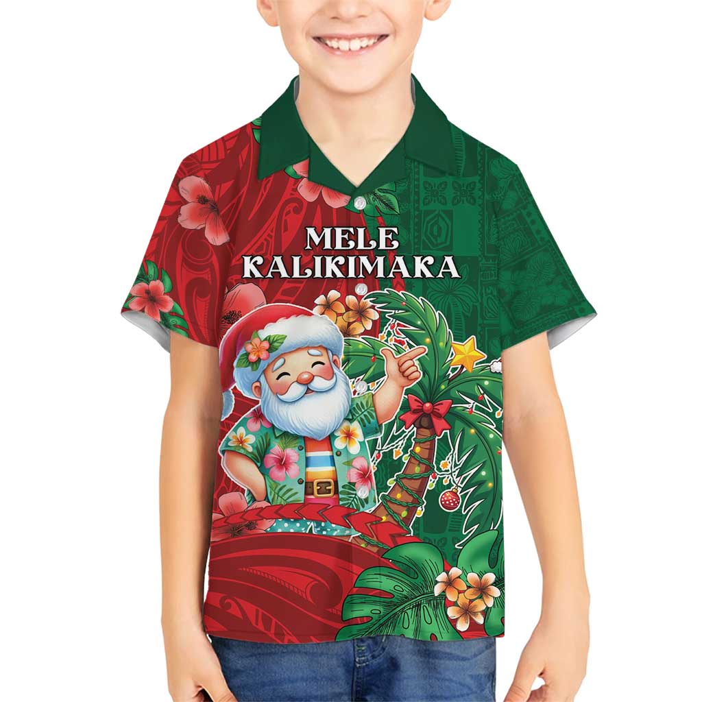 Hawaii Christmas Family Matching Summer Maxi Dress and Hawaiian Shirt Mele Kalikimaka Funny Hawaiian Santa DT05 Son's Shirt Green - Polynesian Pride