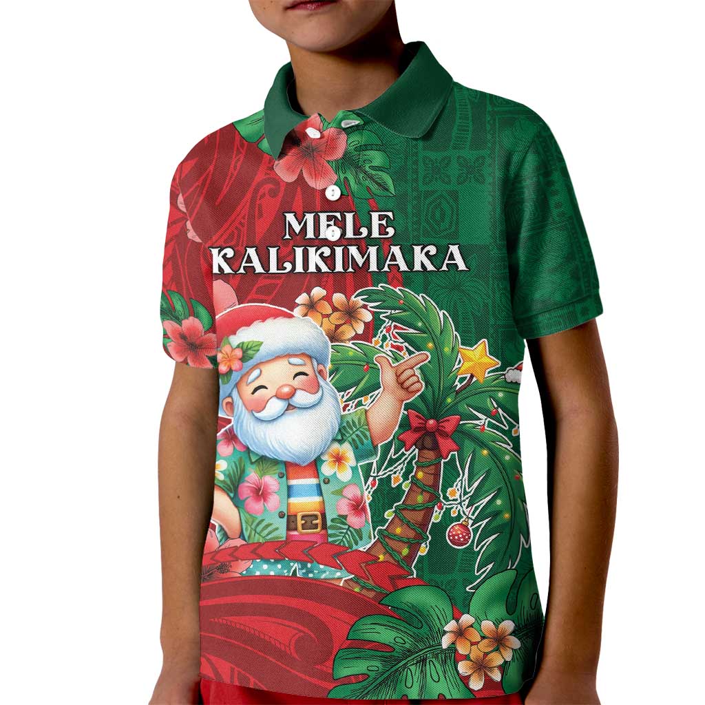 Hawaii Christmas Kid Polo Shirt Mele Kalikimaka Funny Hawaiian Santa DT05 Kid Green - Polynesian Pride