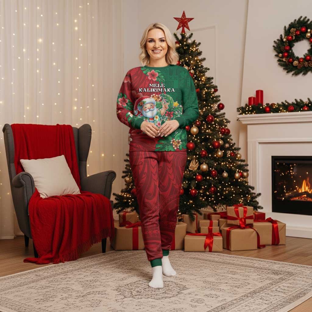 Hawaii Christmas Pajama Set Mele Kalikimaka Funny Hawaiian Santa - Polynesian Pride