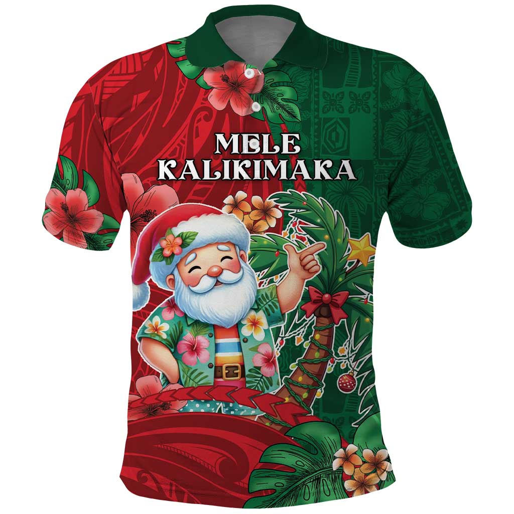 Hawaii Christmas Polo Shirt Mele Kalikimaka Funny Hawaiian Santa - Polynesian Pride