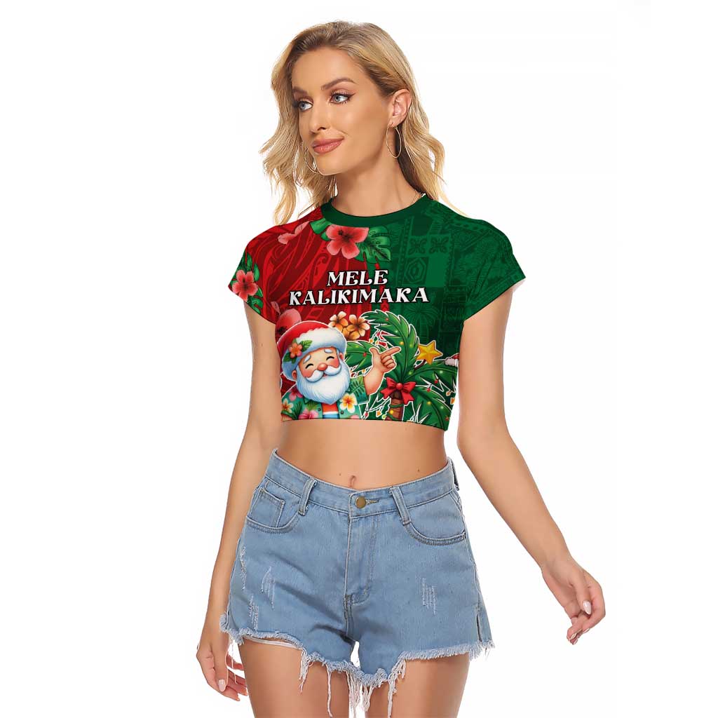 Hawaii Christmas Raglan Cropped T Shirt Mele Kalikimaka Funny Hawaiian Santa DT05 Female Green - Polynesian Pride