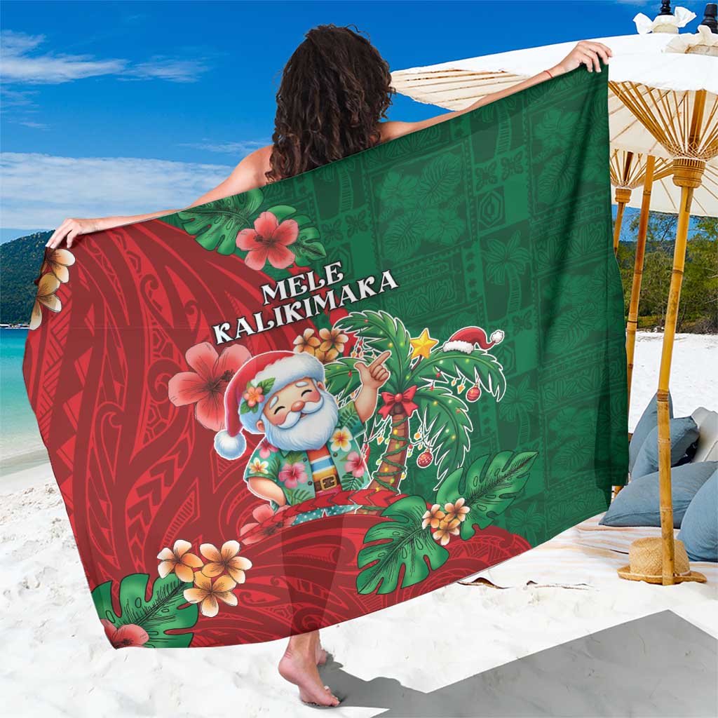 Hawaii Christmas Sarong Mele Kalikimaka Funny Hawaiian Santa DT05 One Size 44 x 66 inches Green - Polynesian Pride