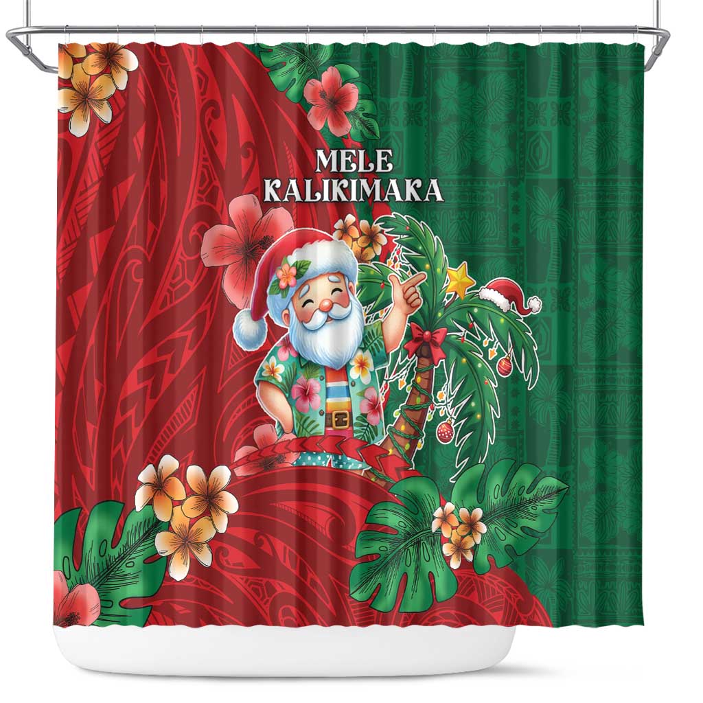 Hawaii Christmas Shower Curtain Mele Kalikimaka Funny Hawaiian Santa DT05 Green - Polynesian Pride