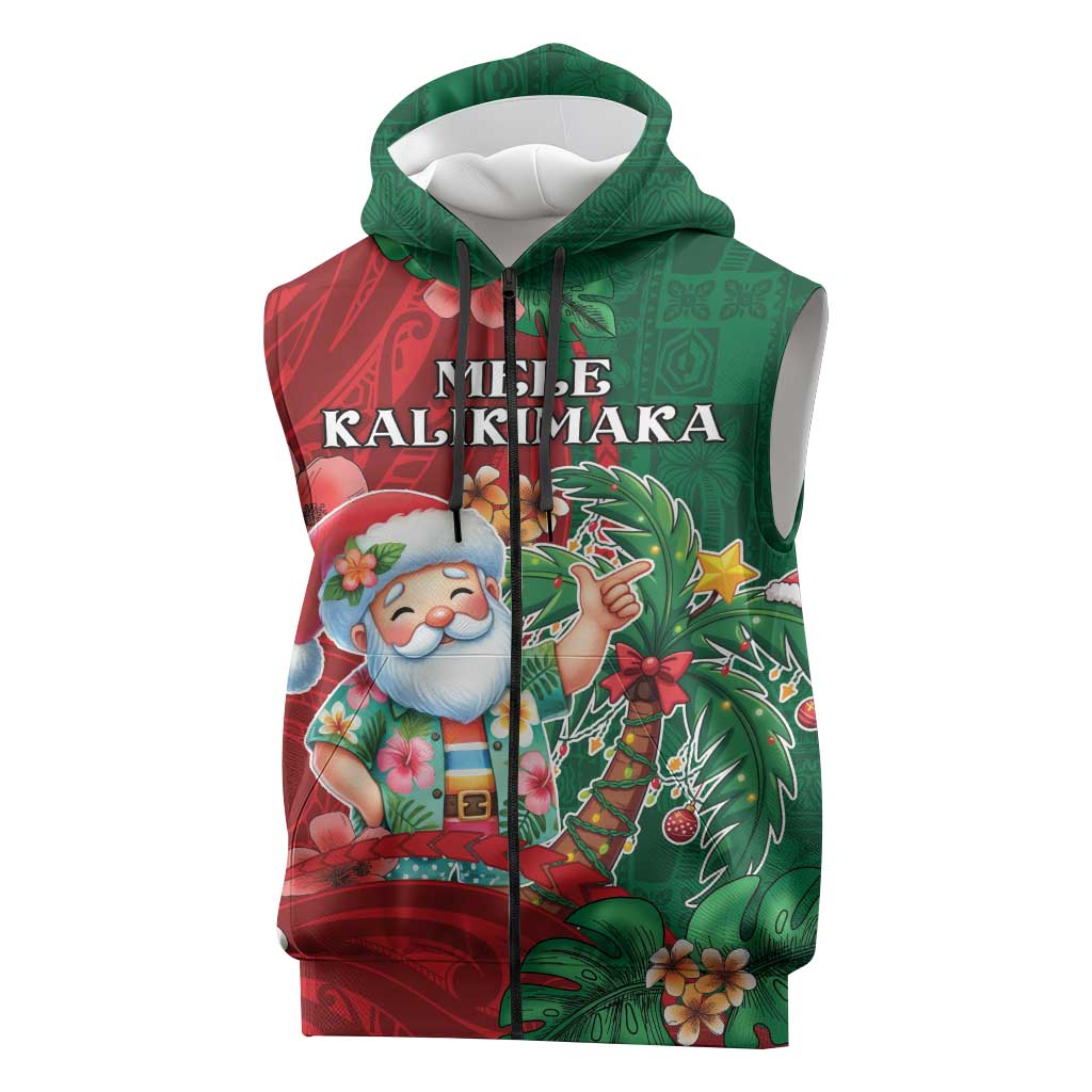 Hawaii Christmas Sleeveless Zip Hoodie Mele Kalikimaka Funny Hawaiian Santa - Polynesian Pride