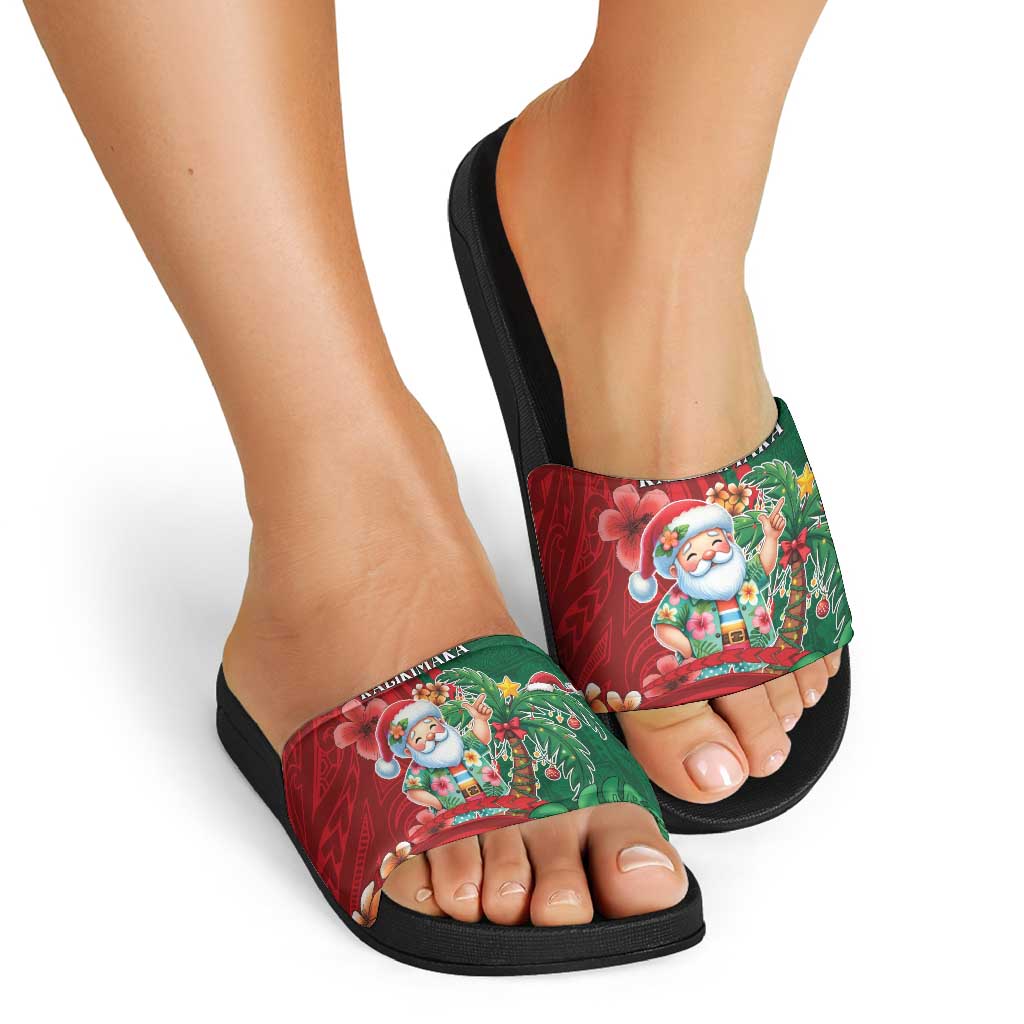 Hawaii Christmas Slide Sandals Mele Kalikimaka Funny Hawaiian Santa - Polynesian Pride