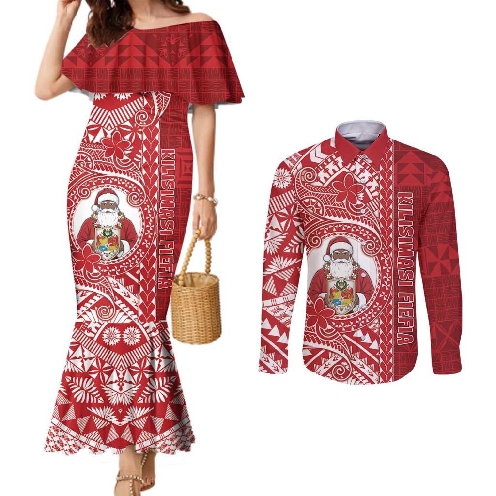 Tonga Christmas Couples Matching Mermaid Dress and Long Sleeve Button Shirt Kilisimasi Fiefia - Polynesian Pride