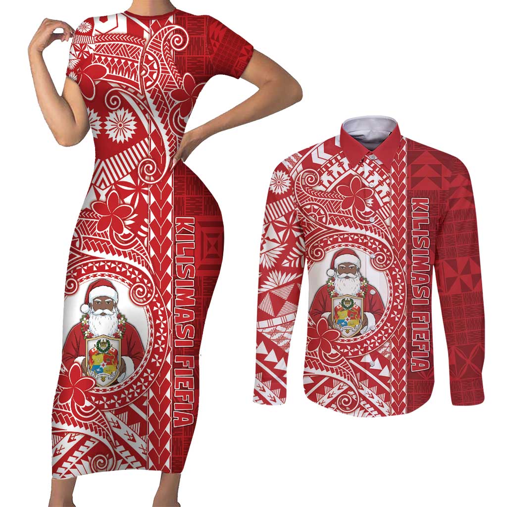 Tonga Christmas Couples Matching Short Sleeve Bodycon Dress and Long Sleeve Button Shirt Kilisimasi Fiefia - Polynesian Pride