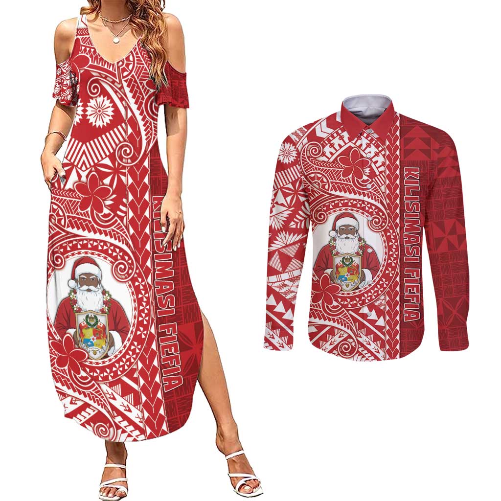 Tonga Christmas Couples Matching Summer Maxi Dress and Long Sleeve Button Shirt Kilisimasi Fiefia - Polynesian Pride
