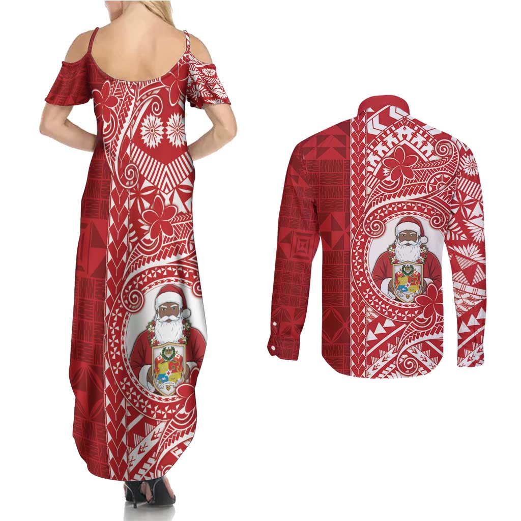 Tonga Christmas Couples Matching Summer Maxi Dress and Long Sleeve Button Shirt Kilisimasi Fiefia - Polynesian Pride
