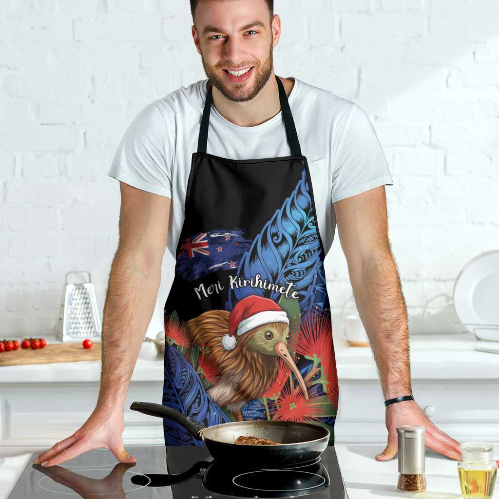New Zealand Christmas Apron Santa Kiwi Bird With Pohutukawa Flowers - Polynesian Pride