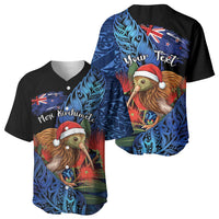 Personalised New Zealand Christmas Baseball Jersey Santa Kiwi Bird With Pohutukawa Flowers - Polynesian Pride