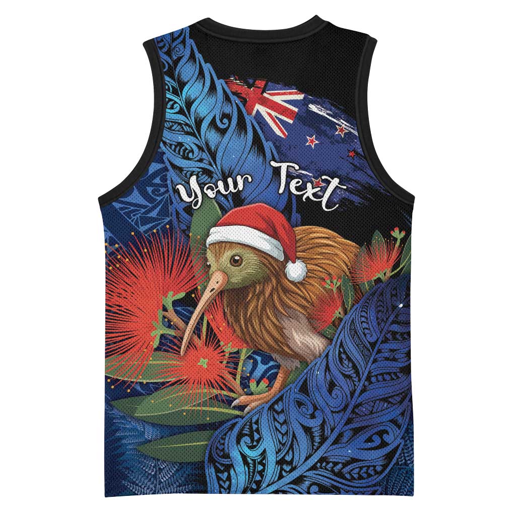 Personalised New Zealand Christmas Basketball Jersey Santa Kiwi Bird With Pohutukawa Flowers DT05 - Polynesian Pride
