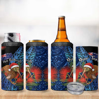 Personalised New Zealand Christmas 4 in 1 Can Cooler Tumbler Santa Kiwi Bird With Pohutukawa Flowers DT05 - Polynesian Pride