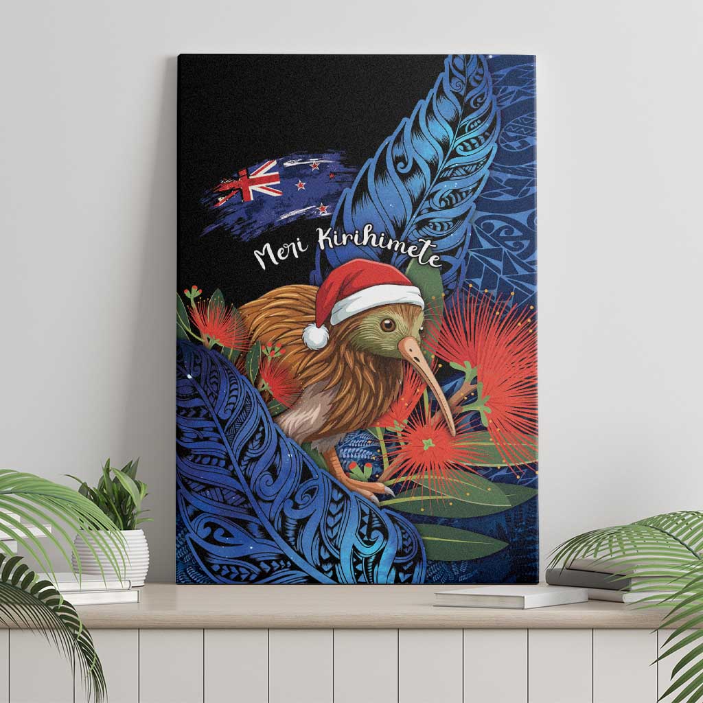 New Zealand Christmas Canvas Wall Art Santa Kiwi Bird With Pohutukawa Flowers DT05 - Polynesian Pride