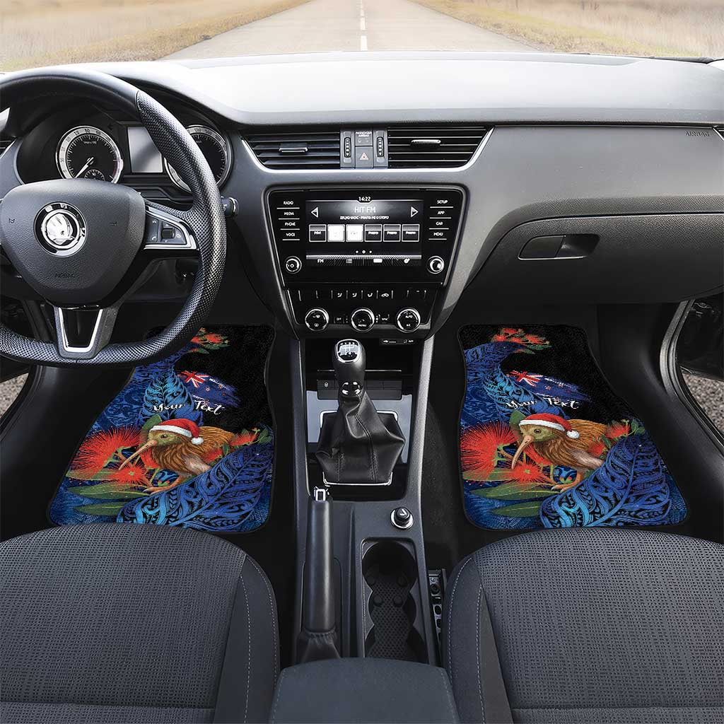 Personalised New Zealand Christmas Car Mats Santa Kiwi Bird With Pohutukawa Flowers - Polynesian Pride