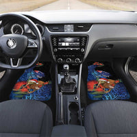 Personalised New Zealand Christmas Car Mats Santa Kiwi Bird With Pohutukawa Flowers - Polynesian Pride