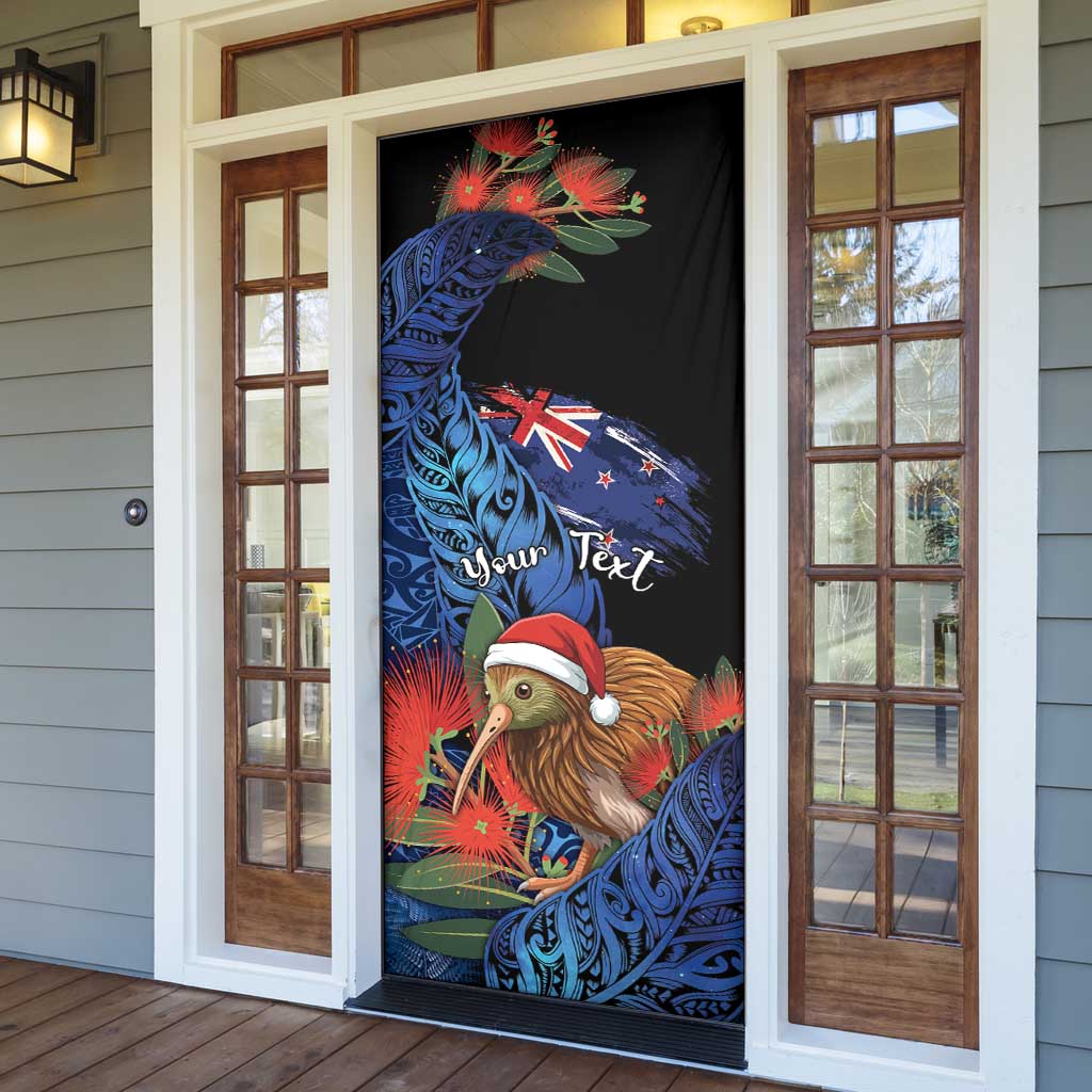 Personalised New Zealand Christmas Door Cover Santa Kiwi Bird With Pohutukawa Flowers DT05 - Polynesian Pride