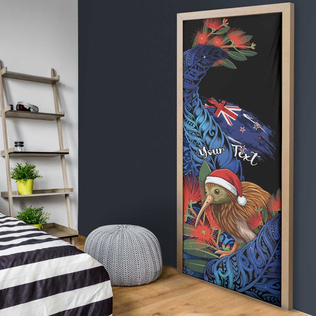 Personalised New Zealand Christmas Door Cover Santa Kiwi Bird With Pohutukawa Flowers DT05 - Polynesian Pride