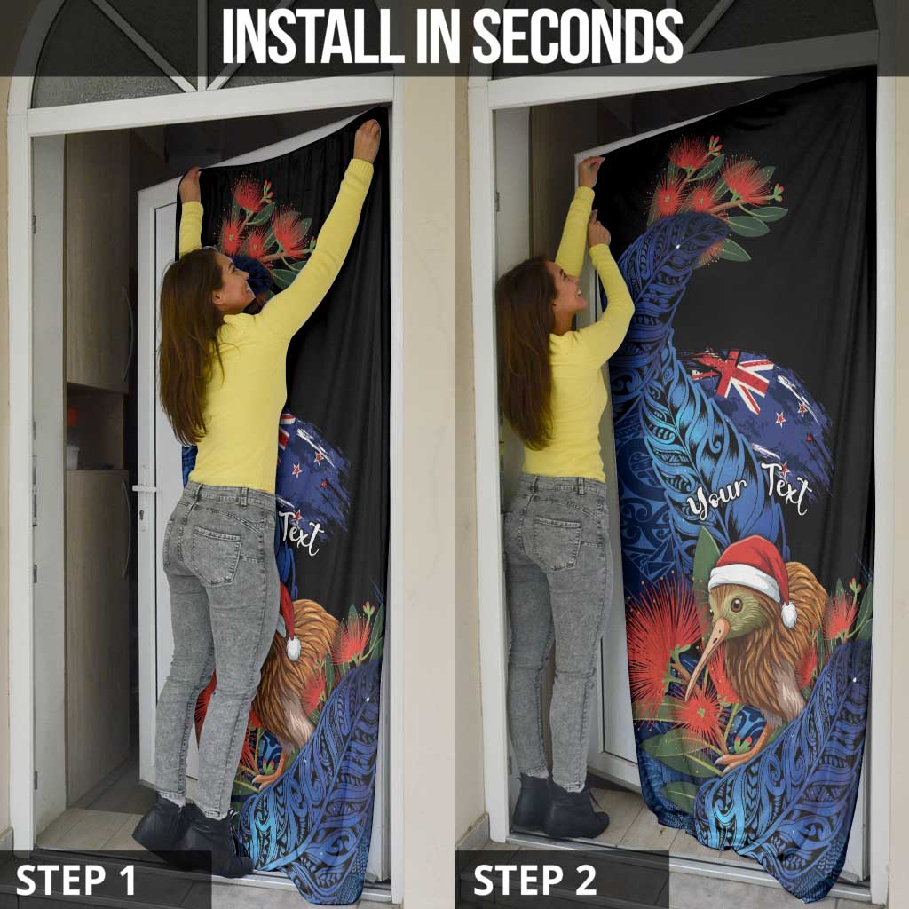 Personalised New Zealand Christmas Door Cover Santa Kiwi Bird With Pohutukawa Flowers DT05 - Polynesian Pride