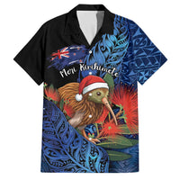 Personalised New Zealand Christmas Family Matching Long Sleeve Bodycon Dress and Hawaiian Shirt Santa Kiwi Bird With Pohutukawa Flowers DT05 Dad's Shirt - Short Sleeve Navy - Polynesian Pride