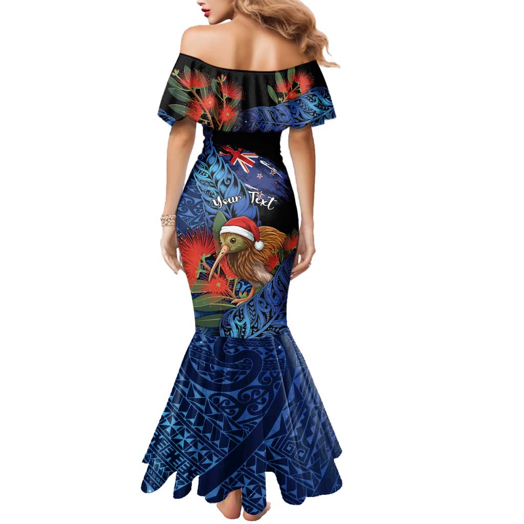Personalised New Zealand Christmas Family Matching Mermaid Dress and Hawaiian Shirt Santa Kiwi Bird With Pohutukawa Flowers DT05 - Polynesian Pride