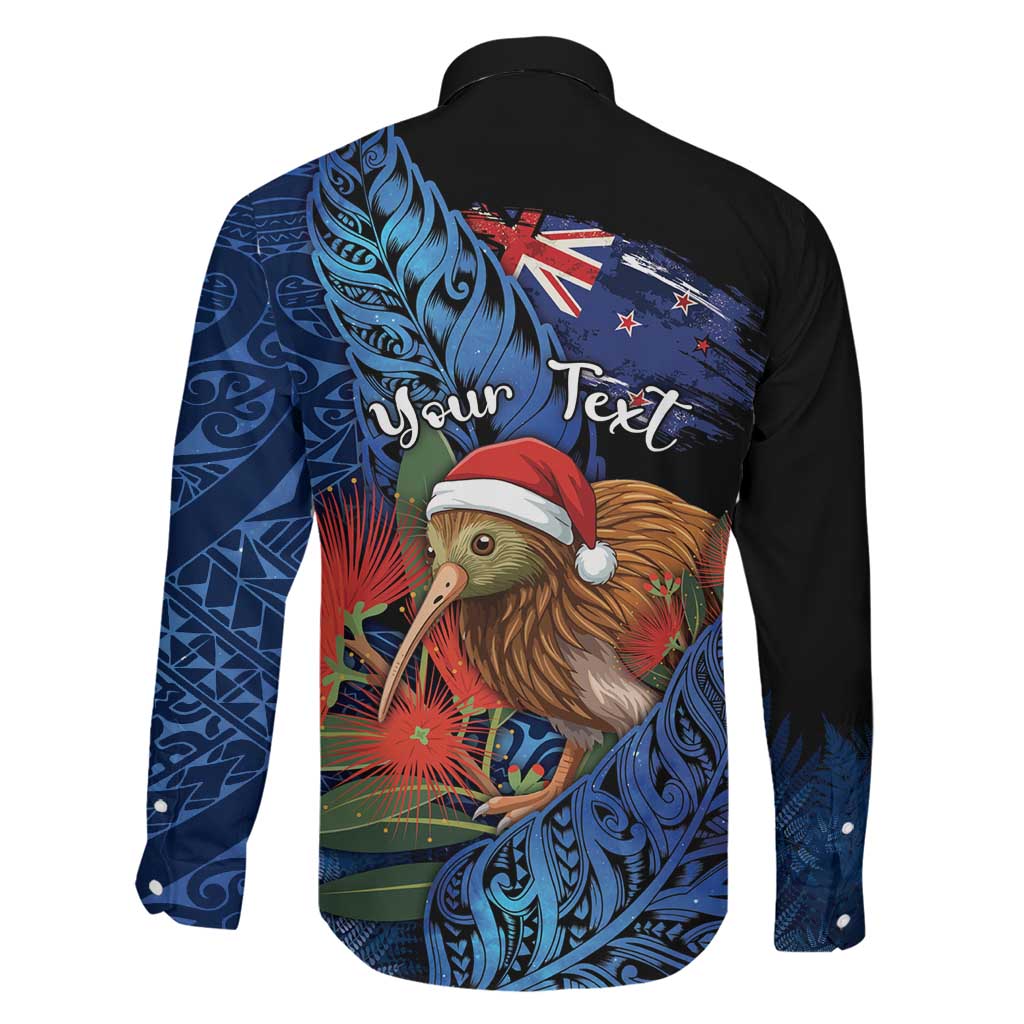 Personalised New Zealand Christmas Family Matching Off The Shoulder Long Sleeve Dress and Hawaiian Shirt Santa Kiwi Bird With Pohutukawa Flowers DT05 - Polynesian Pride