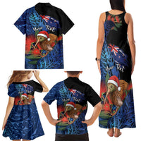 Personalised New Zealand Christmas Family Matching Tank Maxi Dress and Hawaiian Shirt Santa Kiwi Bird With Pohutukawa Flowers DT05 - Polynesian Pride