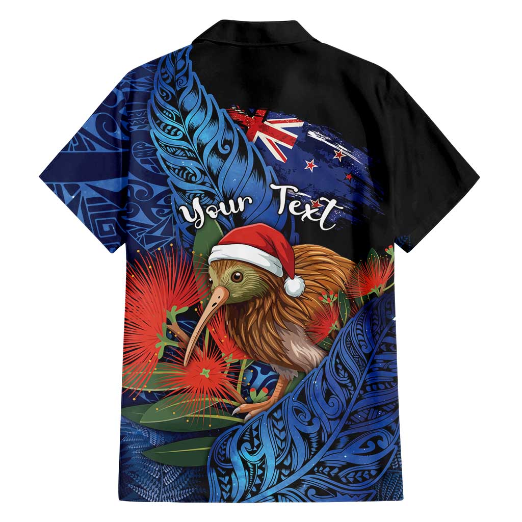 Personalised New Zealand Christmas Family Matching Tank Maxi Dress and Hawaiian Shirt Santa Kiwi Bird With Pohutukawa Flowers DT05 - Polynesian Pride
