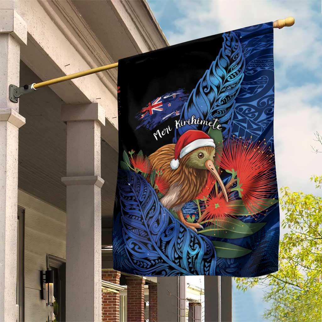 New Zealand Christmas Garden Flag Santa Kiwi Bird With Pohutukawa Flowers DT05 House Flag Navy - Polynesian Pride