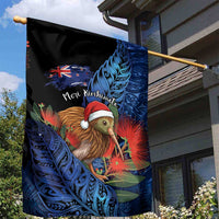 New Zealand Christmas Garden Flag Santa Kiwi Bird With Pohutukawa Flowers DT05 - Polynesian Pride