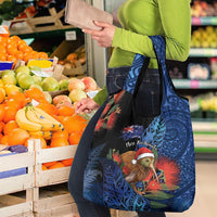 New Zealand Christmas Grocery Bag Santa Kiwi Bird With Pohutukawa Flowers - Polynesian Pride