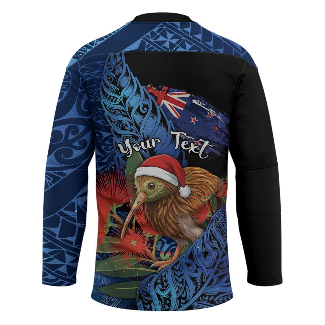 Personalised New Zealand Christmas Hockey Jersey Santa Kiwi Bird With Pohutukawa Flowers DT05 - Polynesian Pride