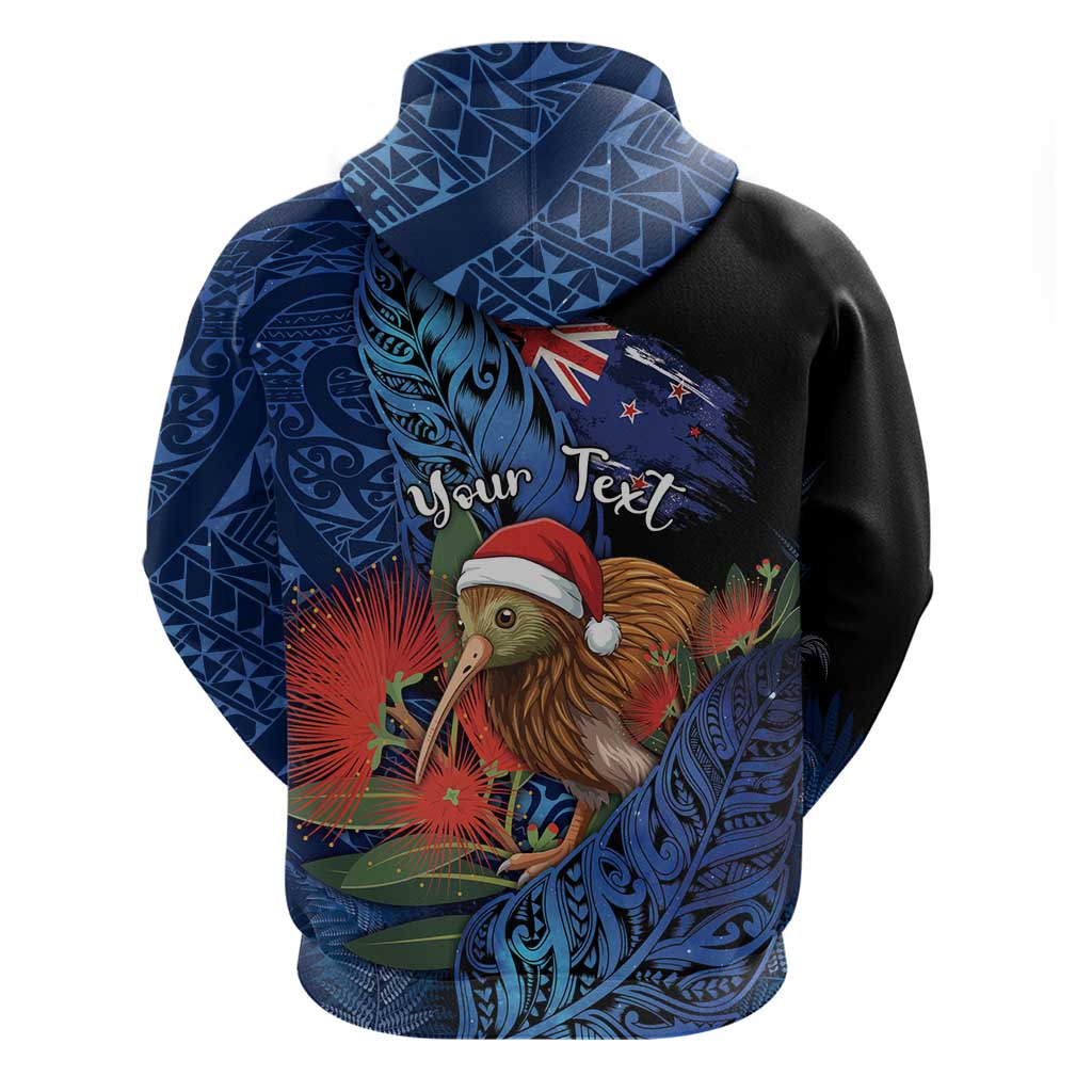 Personalised New Zealand Christmas Hoodie Santa Kiwi Bird With Pohutukawa Flowers DT05 - Polynesian Pride