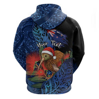 Personalised New Zealand Christmas Hoodie Santa Kiwi Bird With Pohutukawa Flowers DT05 - Polynesian Pride