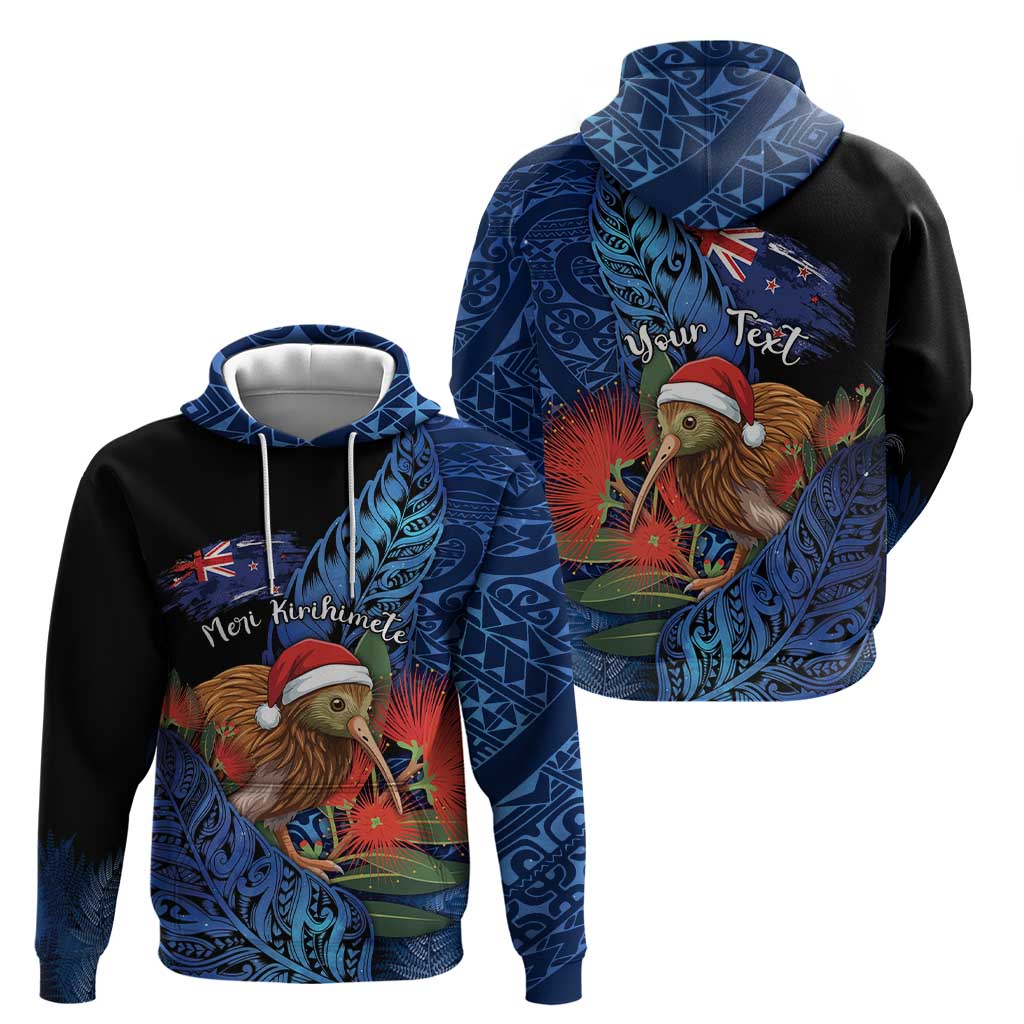 Personalised New Zealand Christmas Hoodie Santa Kiwi Bird With Pohutukawa Flowers DT05 - Polynesian Pride