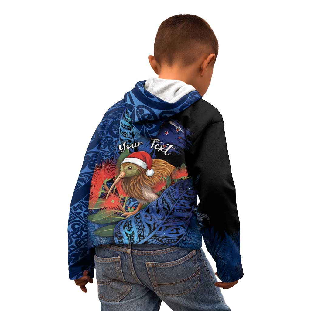 Personalised New Zealand Christmas Kid Hoodie Santa Kiwi Bird With Pohutukawa Flowers DT05 - Polynesian Pride