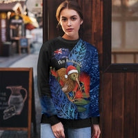 Personalised New Zealand Christmas Ugly Christmas Sweater Santa Kiwi Bird With Pohutukawa Flowers DT05 - Polynesian Pride