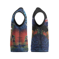 Personalised New Zealand Christmas Knitted V-Neck Vest Santa Kiwi Bird With Pohutukawa Flowers DT05 - Polynesian Pride