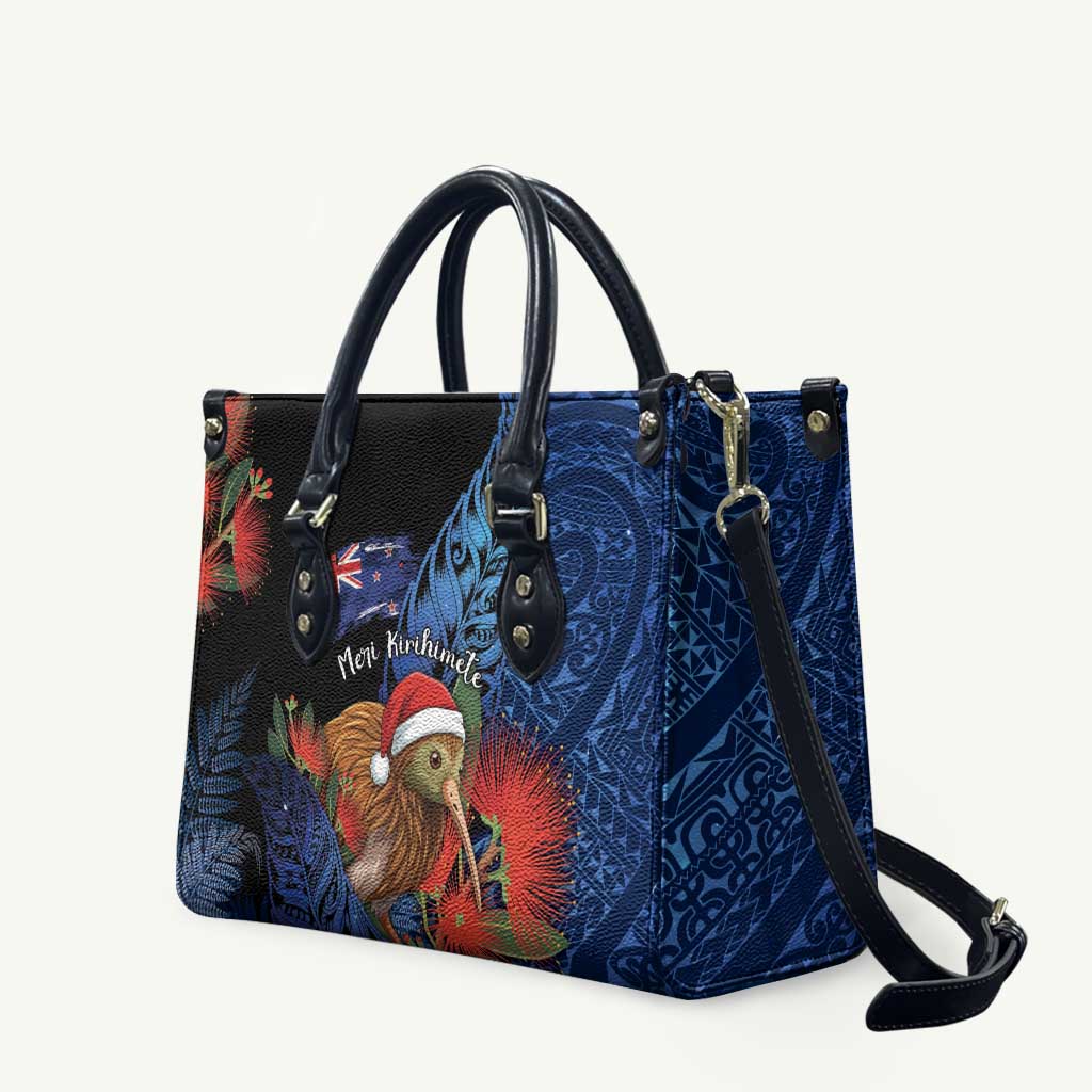 New Zealand Christmas Leather Bag Santa Kiwi Bird With Pohutukawa Flowers - Polynesian Pride